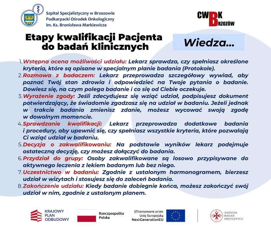 Etapy kwalifikacji pacjenta do badań klinicznych